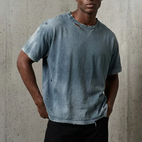 Fabrication de T-shirts personnalisés pour hommes, vintage, effet usé, coton de haute qualité, délavé au soleil, streetwear, t-shirts vierges, effet délavé à l'acide