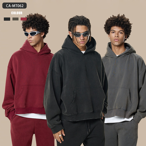 Custom OEM Boxy Washed <b>Hoodie</b> for <b>Men</b> | Heavyweight Sherpa Lined Pullover with Overdyed Color & Distressed Finish - Product Image 1