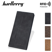 Dompet panjang pria Retro RFID, dompet kapasitas besar ritsleting sederhana anak muda
