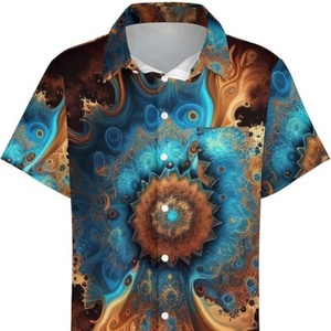 Chemise à manches courtes à col montant, motif totem arc-en-ciel psychédélique mystérieux hawaïen, tie-dye, avec poche à revers, logo personnalisé, ODM - Product Image 3