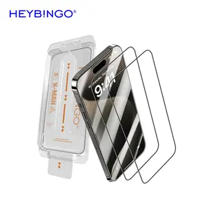 HEYBINGO彩色系列高清透明玻璃屏幕保护安装套件，适用于iPhone 16 15 14 Pro Max无气泡膜