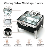 Miaocai Plat de service rond en acier inoxydable 304 et verre, avec système de fermeture douce, chauffe-plat de buffet 6L, alimentation hydraulique, pour traiteur, noir et or