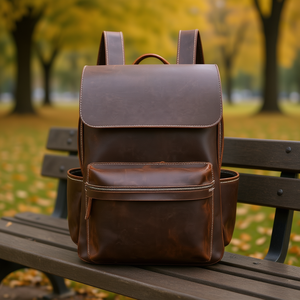 Mochila de Cuero Vintage Marrón Oscuro 20-35L Uso Diario Unisex - Product Image 2