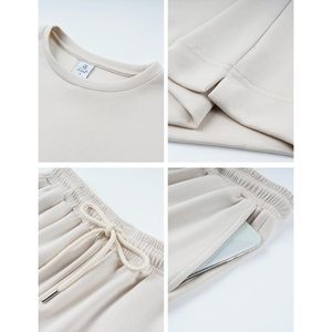 Conjunto de 2 Piezas para Mujer, Sudadera de Manga Corta y Pantalones Anchos a Juego, Ropa Casual Transpirable para Verano, con Bolsillos, Ideal para Viajes y el Aeropuerto - Product Image 6