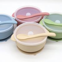 IStapromo Gifts Bol en silicone pour bébé avec couvercle et cuillère, ustensiles d'alimentation pour enfants, sans BPA, ensemble d'alimentation pour bébé, 4 couleurs, écologique