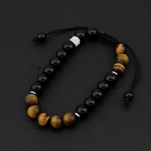 Nueva pulsera tejida con piedra de ojo de tigre para hombre, combinación de bolas de diamantes, pulsera de pareja ajustable avanzada y de nicho. - Product Image 2