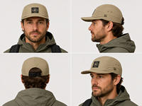 Gorra de béisbol de 5 paneles con tela de secado rápido, parche de brújula y forma de camper para minoristas de aventuras, etiqueta personalizada, para todas las estaciones.
