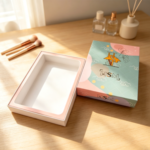 Boîte à base rigide et écologique avec couvercle plat, impression personnalisée, intérieur blanc impeccable |   Bordure rose douce avec marquage en relief |   Vide - Product Image 5