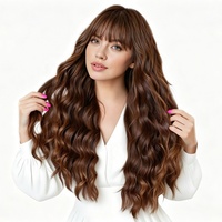 Perruque synthétique longue ondulée en fibre haute température, franges complètes, raie au milieu, pointes dégradées effet shaggy, 10 couleurs, 1 pièce