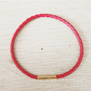 Red <b>Braided</b> Leather Bracelet 3Mm Gold Clasp Fashion Wrap Jewelry Yiwu Origin - Product Image 1