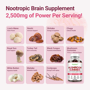 Natuurlijke frambozensmaak krachtig nootropisch supplement voor de hersenen, Lion's Mane paddenstoelcomplex gummy's ter ondersteuning van focus & immuunsysteem - Product Image 3