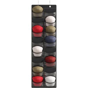 Hat Organizer 16 Pocket Over The Door Cap Rack Black Non Woven <b>Hanging</b> Closet <b>Storage</b> For Hats - Product Image 1