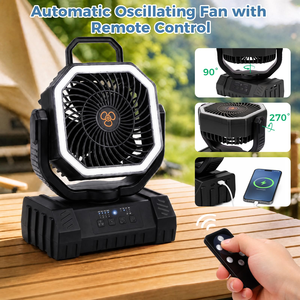 Ventilateur de camping portable rechargeable 20000 mAh avec lumière LED, télécommande, batterie externe et crochet de suspension pour tente et voyage - Product Image 1
