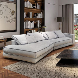 أريكة زاوية إيطالية حديثة من الجلد الطبيعي الناعم ، تصميم منحني بلا أرجل غير منتظم للشقة المنزلية ، فيلا فندقية للاستخدام في الطابق السفلي - Product Image 3