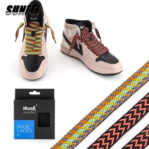 sunfei vintage shoelaces tip Tie dye lace silkscreen Designer Fun Shoestring lace Printed Multicolor Twill Point Thick Shoelace