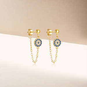 CANNER <b>Silver</b> <b>Earrings</b> for Women CZ Diamond 18K Gold Plated 925 <b>Sterling</b> <b>Silver</b> Tassel Chain Eye <b>Stud</b> <b>Earrings</b> Jewelry - Product Image 3