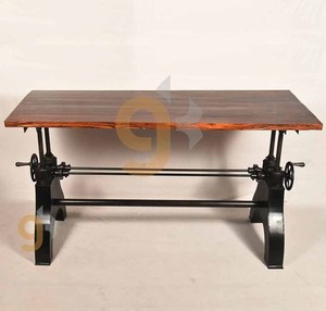 Table de Salle à Manger à Manivelle Vintage Hure Mobilier de Chambre Industriel Antique en Bois et Fer - Product Image 3