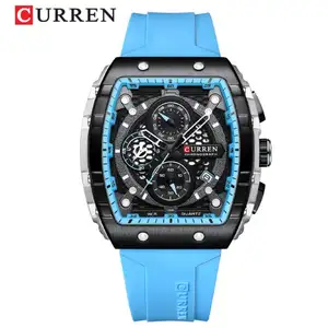 2024 CURREN 8442 New Fashion Auto Date Luminous Hollow Out Quartz Wristwatches Large Dial Unique Square Watch