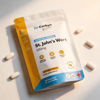 Sachet refermable à fond plat personnalisé en Mylar mat avec fermeture éclair pour l'emballage de compléments alimentaires végétaliens à base d'armoise de Saint-Jean