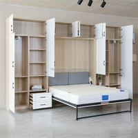 Lit escamotable moderne en bois avec armoire intégrée, design pliable, couleur et taille personnalisables, meuble de rangement pour chambre à coucher, taille Queen/King