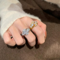 DEYIN Bague de fiançailles et de mariage en argent sterling 925 plaqué platine, tendance, double rangée de moissanite pour les fêtes, les anniversaires et les cadeaux