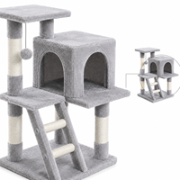Tour d'arbre pour chat multi-niveaux en peluche, avec paniers doubles extra-hautes et échelle, vente en gros OEM