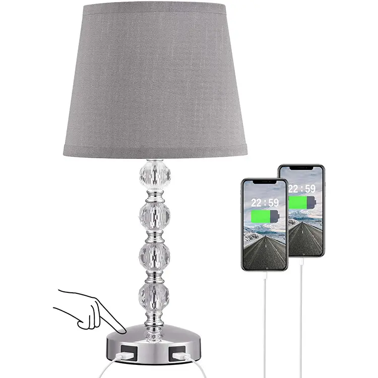 JLT-9478 Touch Crystal 3 Way Dimmable Touch Table Lamp Bedside Lamp with USB Ports for Bedroom, cristal table lamp