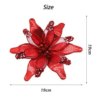 Ornamen Gantungan Bunga Natal Poinsettia Berlubang dengan Payet Merah Berkilau Buatan Tangan untuk Dekorasi Pesta dan Pohon Natal