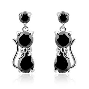 Boucles d'oreilles pendantes pour femme E3826 en argent 925 avec améthyste, motif chat, serti griffe, bijoux en cristal mignons en forme d'animal, pour usage quotidien - Product Image 3