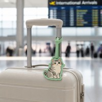 Étiquette de bagage en PVC chat gris tigré, porte-carte d'identité de voyage en caoutchouc souple motif dessin animé Kawaii, personnalisable pour valise, vente en gros