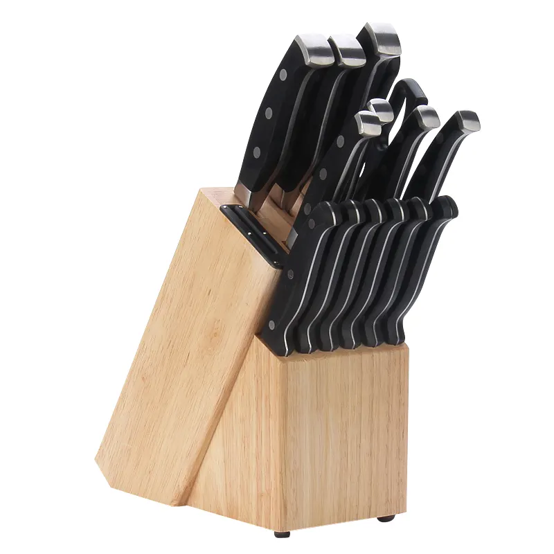 15pcs Professional Stainless Steel Chef Cutlery Knife Block Set Kitchen Knife Set With Full Tang Forged Handle