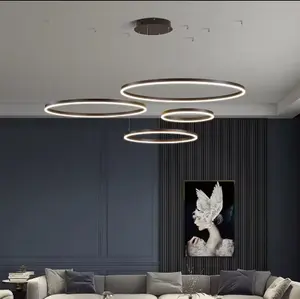 Lampu plafon tinggi, lampu gantung Led Modern besar dapat diredupkan untuk ruang makan