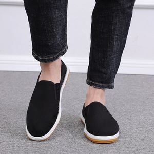 Black Men's Canvas <b>Shoes</b> Flat Heel Solid Color Breathable <b>Anti</b> <b>Slip</b> Wear Resistant On Foot Casual <b>Shoes</b> - Product Image 1
