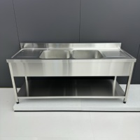 Évier de cuisine double en acier inoxydable de style européen, table de préparation alimentaire avec évier pour équipement de restaurant