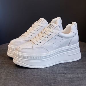 Baskets compensées blanches à bout rond pour femmes, nouvelle collection 2026, tendance, à semelle épaisse, avec talonnette intégrée, respirantes - Product Image 2
