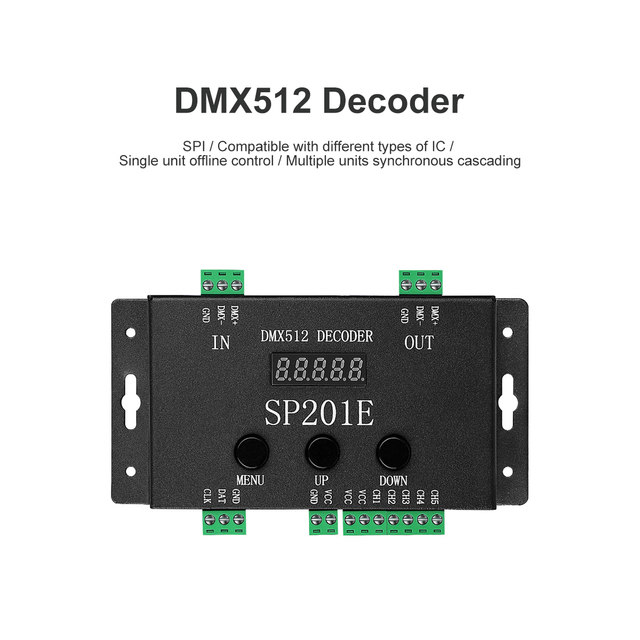 SP201E Addressable RGB Digital Pixel SPI Signal to DMX512 LED Decoder Controller Work With WS2811 WS2812B SK6812