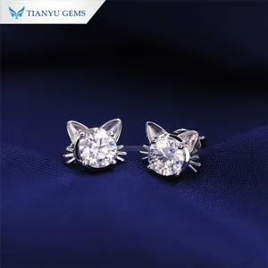 New Arrival customized moissanite earrings special design Halo Kitty style 14/18k white gold jewelry moissanite