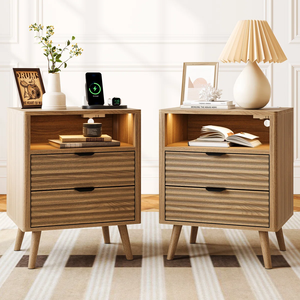 Modern Durable Vietnam OEM Manufactured Wood Nightstand with 2 <b>Drawers</b> for Bedroom and Living Room Furniture BEDSIDE TAB MD03 - Product Image 1