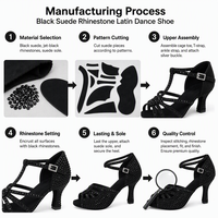 Chaussures de danse latine, chaussures de danse de fête, chaussures de tango et de salsa à talons hauts, baskets de danse pour filles, sandales à diamants, chaussures de mariage noires pour femmes