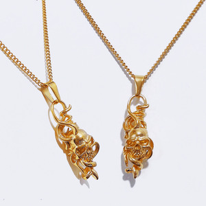 Colar estilo crânio retrô, de aço inoxidável, 18k, banhado a ouro, coroa, crânio, joias para homens - Product Image 1