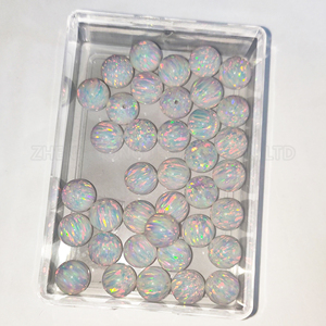 5 buah populer manik-manik longgar permata putih penuh/setengah lubang Opal sintetis OP17 bola putih untuk wanita anting Gelang