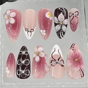 <span class=keywords><strong>Faux</strong></span> ongles de fleur papillon faits à la main <span class=keywords><strong>pour</strong></span> filles en stock ongles fabriqués à la main 3D ongles d'art ongles artificiels portables - Product Image 4