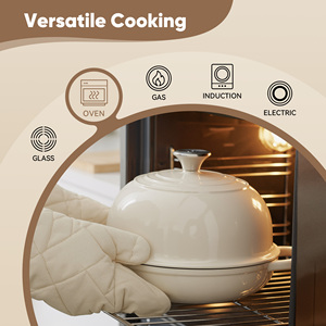 Horno de hierro fundido de 4.5QT con tapa de cúpula, sartén esmaltada antiadherente para masa madre, ideal para hornear en casa, pizza y guisos, apto para horno. - Product Image 3
