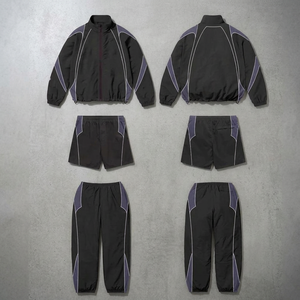 Men Sporty Color Blocking Tracksuit Set Stand Collar Zipper Jacket <b>Shorts</b> <b>Pants</b> 3 Piece Outfit Cotton fleece pullover tracksuits - Product Image 6