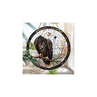 Attrape-soleil 2D en acrylique pour fenêtre, avec revêtement imprimé, artisanat en verre teinté, motif animal Aigle chauve vintage, ornement suspendu pour la maison, la décoration murale et les fêtes