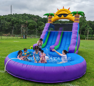 Combo de tobogán de agua inflable de doble carril con obstáculo de piscina grande para escalar toboganes de piscina inflables - Product Image 1