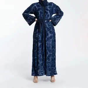 OEM 2023 Sangat Menjual Seperti Penjualan Panas Gaun Abaya Mewah Biru Tua Lengan Panjang Abaya