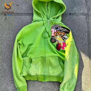 Nouvelle Veste Sweat à Capuche Zippée Style Urbain Personnalisée, Coupe Ample, Patchwork, Broderie, Effet Usé et Délavé à l'Acide - Product Image 5