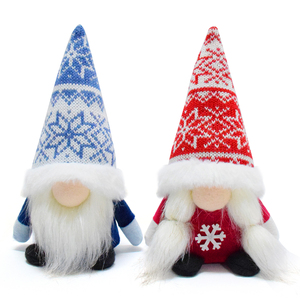 21 cm Weihnachts-Gnom im Schwedischen Nordischen Stil, Rot-Blau mit Schneeflocken, Gestrickte Navidad Noel Puppe, Kleine Weihnachts-Gnome Plüsch - Product Image 1