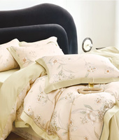 Ensemble de literie de luxe imprimé Lyocell-Tissu de soie écologique doux de qualité supérieure de 4 pièces, design élégant pour une expérience de sommeil